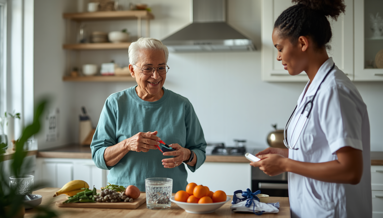 Older adult reviews healthy habits with a clinician.
