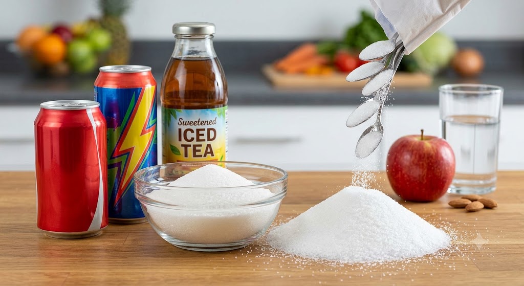 Visual representation of the recommended daily limit for added sugar.