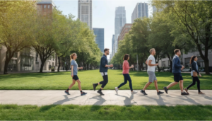 Park runners in motion