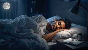 Person sleeping beside magnesium capsules.
