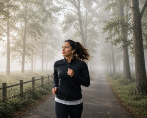 Woman going for a morning run as part of a daily wellbeing routine